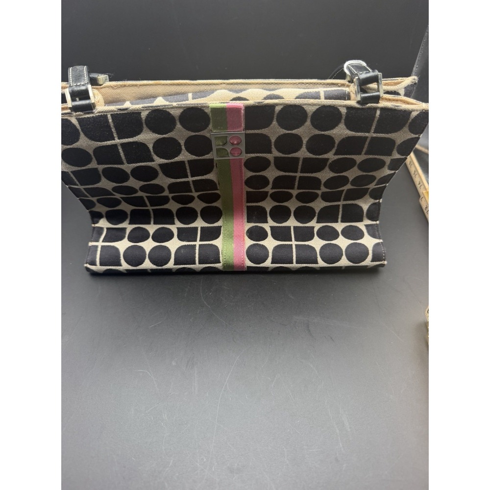 Kate Spade Dot Noel Woven Fabric Shoulder Bag Black Cream Pink Green Stripe